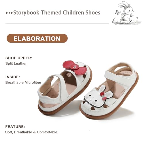 Image of Toddler Girl Sandals with Flower, ‌Breathable Leather kids Closed Toe Sandals, Soft Rubber Non-Slip Summer Shoes for Little Girls 2-7 Years