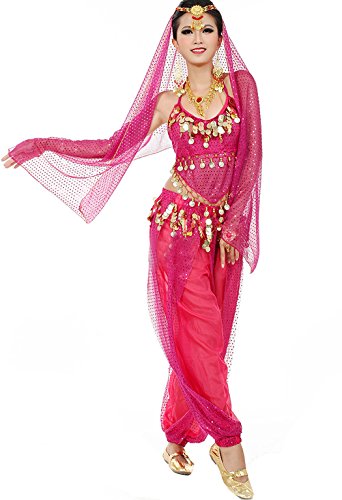 Astage Women`s Belly Dance Carnival Costume Set All Accesorries Hotpink