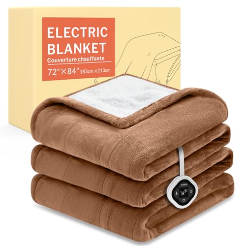 Image of HOMLYNS LuxeHeat Heated Blanket Electric Blanket Full Size, Soft Flannel Sherpa Heating Blanket with 10 Heat Settings, 1-10 hrs Timer Auto Shut Off (72x84 inches, Coffee), Only for 120V Voltage Use