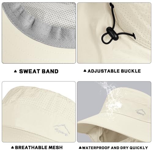 Image of Rosoz Sun Hat for Men Women with Neck Flap,Wide Brim UPF50+ Fishing Hat with Detachable Face Cover Outdoor Sun Protection Hat