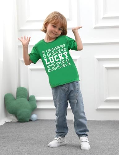 Image of Tkria Toddler Boys St Patricks Shirts Kids Clover Shamrock T-Shirt Baby Dinosaur Gnome Lucky Dude Short Sleeve Green Tops