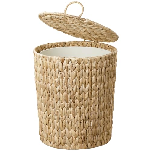 Coeusy 4 Gallon Wicker Trash Can with Lid, Small Bathroom