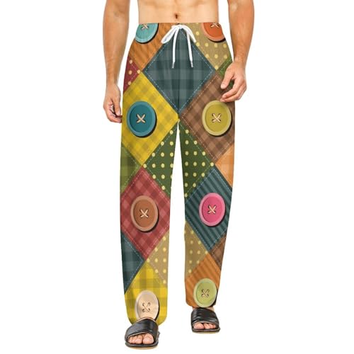 Vêtements de nuit femme : bas de pyjama long multicolore avec poches taille S