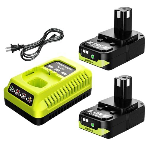 2Pack 3600mAh for Ryobi 18V Battery and Charger Combo Replacement for Ryobi 18V Battery and Charger Compatible with Ryobi 18 Volt Battery Lithium-ion P102 P103 P104 P105 P107 P108 P109 P122