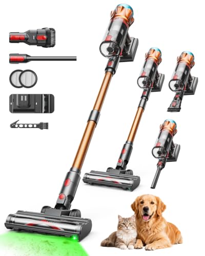 Cordless Vacuum Cleaners for Home, Powerful 8-in-1 Lightweight Stick Vacuum | Self-Standing, 1.8L Duct Cup, Anti-Tangle Brush, LED Light, Rechargeable Battery Vac for Home, Hard Floor, Carpet, Pet Hair
