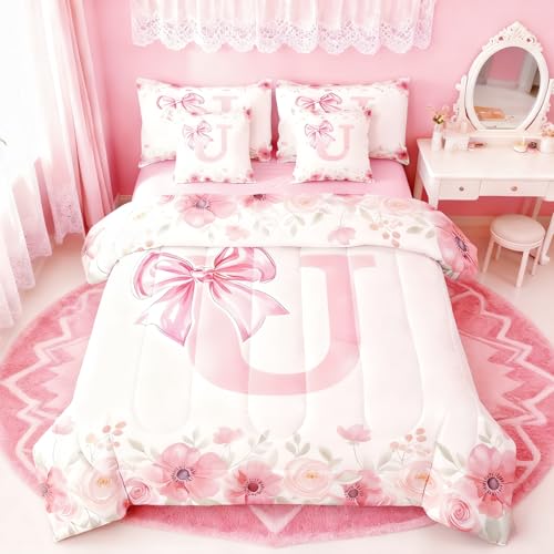 Erosebridal Letter U Bowknot Girls Bedding Sets Initial Letter U