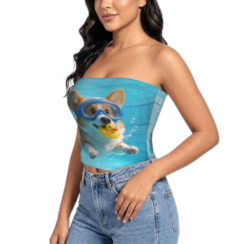 Top sin tirantes para mujer Diving Dog - Bandeau sin costuras con silicona antideslizante, bralette suave y elástico