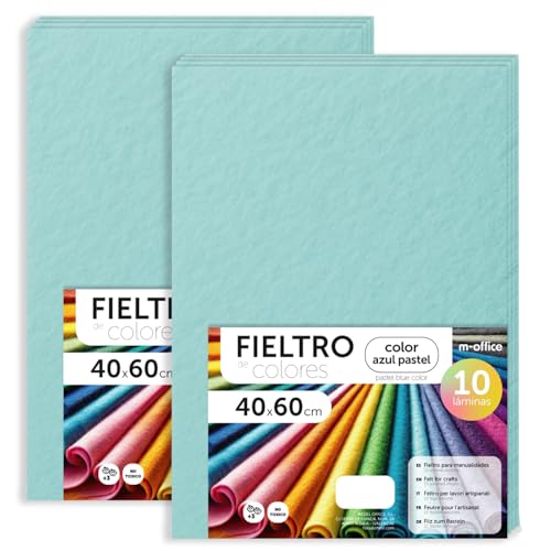 m-office Fieltro para Manualidades, Fieltro de Colores, Suave y Flexible, Material para Costura, Telas Patchwork, Ideal para proyectos DIY, artesanía o decoración, 40x60cm (azul pastel, 20 uds)