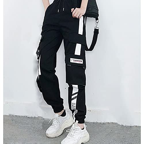 MEINVQIAOTI Black Cargo Pants for Women Straight Hip-hop and Thin Casual Techwear Women Baggy Pants4
