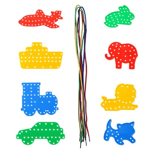 Siliget 8 PCS Threading Toys, Toddler Activities, Transportation and Animal Shapes Lacing Cards with Lines, Early Learning Game Toys for 3+ Years Old Boy or Girl