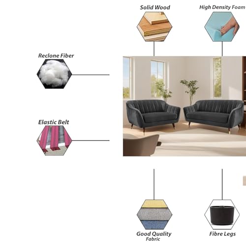 Image of Atticus 3+2 Seater Sofa Set for Living Room (Black Colour) Premium Fabric Sofa