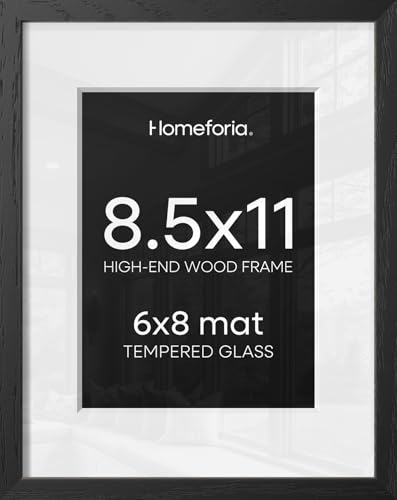 Image of Homeforia 8.5x11 Black Oak Picture Frame, High-End Wood, 6x8 Mat, Glass | High End Solid Oak Wood, Tempered Glass, Acid-Free 6x8 Removable Mat, 8.5x11 Edge-to-Edge Display 11x8.5, Wall Kit, Set Of 1