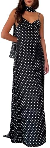 backless polka dot dress Amazon.com: Women Sexy Polka Dots V Neck Backless Maxi Dress Spaghetti  Strap Long Party Dress with Scarf Club Outfits : Clothing, Shoes & Jewelry main image 1