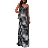 Women Sexy Polka Dots V Neck Backless Maxi Dress Spaghetti Strap Long Party Dress with Scarf Club Outfits