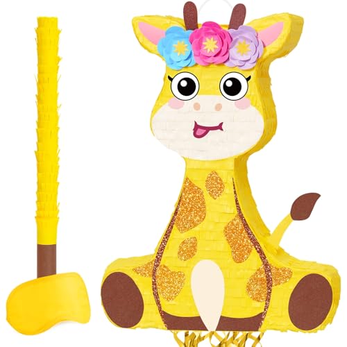 WERNNSAI Giraffe Piñata - Jungle Giraffe Piñata with Blindfold and Bat