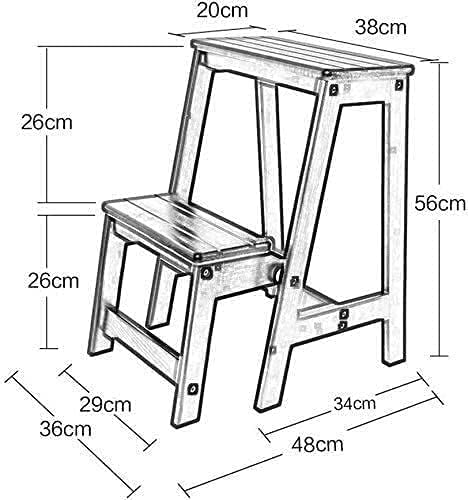 OKUOKA Step Stool Step Ladder Solid Wood Folding Household Ladder Multi-Function Staircase Chair Ascending Stool 2/3 Steps Black Walnut Colo Step Stool (Size : 56CM)