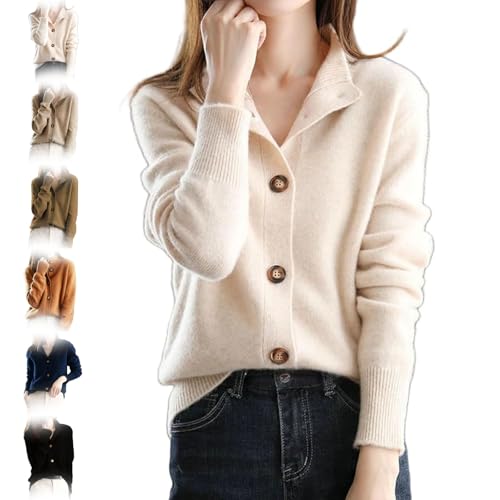 Enjerr New Cashmere Knitted Cardigan Womens Vintage Harajuku Oversized Button Cardigan Soft Stand Collar Open Front Sweater