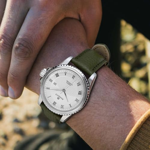 ANNEFIT Vintage lederen horlogebandjes met snelsluiting, reservearmband 18 mm, 20 mm, 22 mm, Groen/zilveren gesp, 20mm, Retro, H02PQ20S8JBK1-1UK
