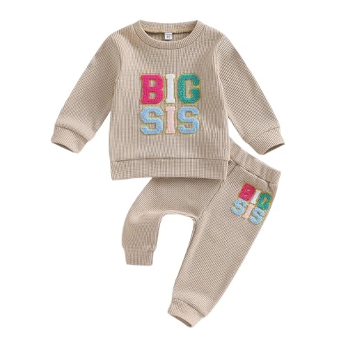 Image of Omkzanbi Big Sister Little Sister Matching Outfit Big/Lil Sis Sweatshirt Jogger Pants Infant Toddler 2Pcs Fall Winter Outfit