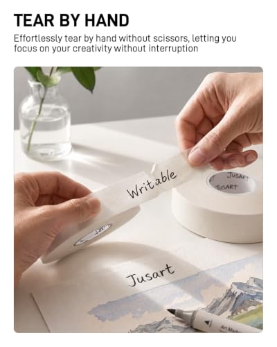 Image of JusArt 2 Packs Artist Tape for Watercolor Paper, 1 /2 inch and 1 inch Wide Total 400FT Long, White Art Tape for Masking, Drafting and Painting, Acid Free, Low Tack
