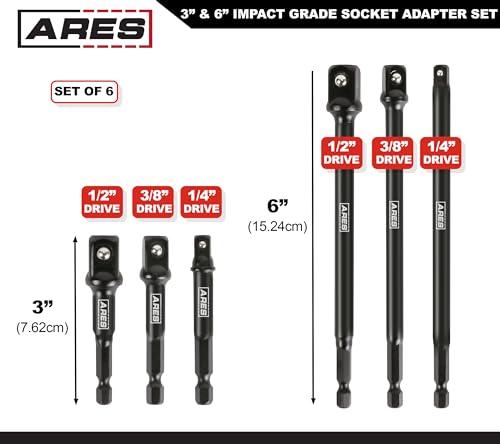 Image of ARES 70382 6-Pc 3 & 6-In Impact Socket Adapter Set - 1 /4, 3 /8, 1 /2-In
