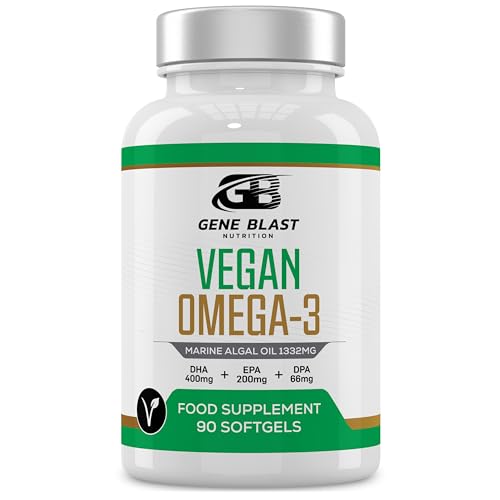Gene Blast Vegan Omega 3 Oil Supplement High in Fatty Acids, DHA, EPA & DPA from Plant Based Algae. 85% More Potent Than Fish Oil–Helps Enhance Health Vitality and Wellbeing, 45 Day Supply