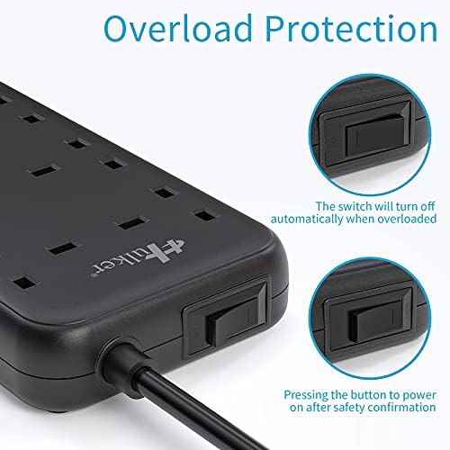 Hulker Extension Lead with USB Slots 6 Way Socket 4 USB 5V 3.4A Surge Protection Extension lead with switch Extension Plug board Power Strip with USB