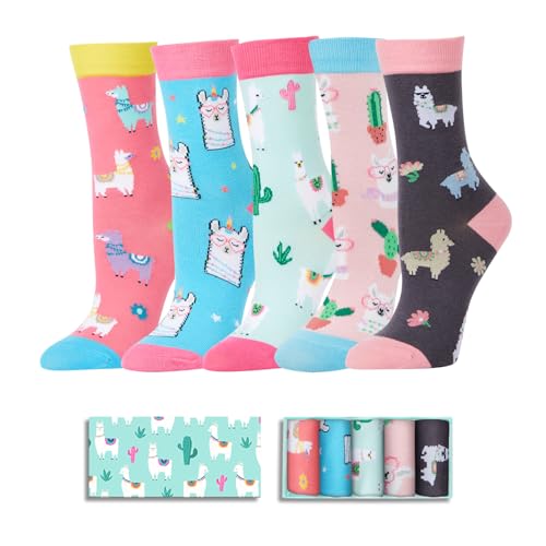 HAPPYPOP Cute Llama Socks for Girls - Llama Gifts for Kids 7-9 Years Old, Gifts for Alpaca Lovers