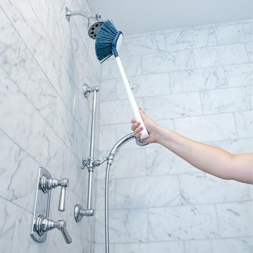 Image of Unger EZ Reach Shower Tub and Tile Scrub Brush, Crevice Bathroom Cleaning Supplies, Non-Scratch Scrubber Tool for Showers, Fixtures, Bathtubs, Drains, Grout, and Marble