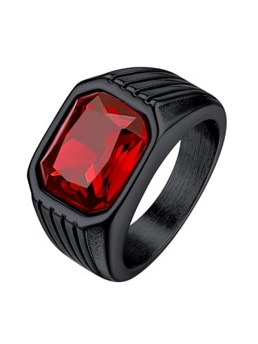 Bestyle Bague pour Homme en Acier avec Pierre rubis Bague Punk Garçon Noir stainless steel men's ring Taille 62