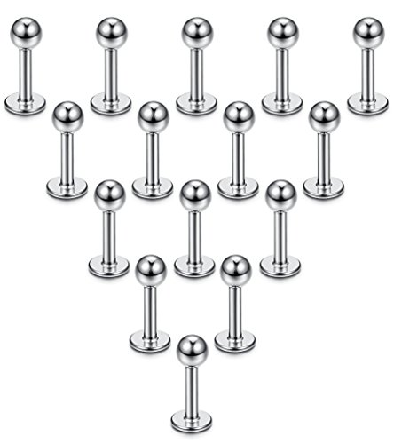 FUNRUN 15PCS 16G Stainless Steel Lip Rings Labret Nose Studs Piercing Labret Monroe Nose Studs Ear Tragus Helix Earring 3mm Ball 6mm Bar Length
