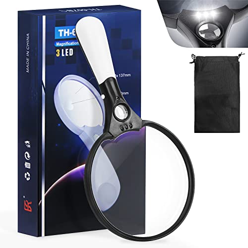 SBUENAM Lupa con luz,con 3 LED Lupa Extra Grande de 137 mm 2 x 4 × 25 × Aumento,para Personas Mayores Joyeros Libros Claridad Alta ligereza Cover