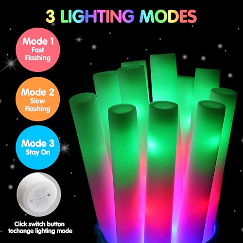 JOYIN 24 PCS LED Light Up Foam Sticks, Glow Sticks Party Favors Bulk with 3 Modes Color Flashing Glow Party Supplies for Halloween, Spooky Celebrations, Wedding, Camping, Birthday, Raves, Carnival - Image 3