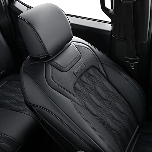 Coverado Dodge Ram Car Seat Covers Front 2Pcs, Waterproof Leather Truck Seat Covers Custom Fit For 2002-2023 Dodge Ram 1500 2500 3500 Limited Laramie Big Horn Crew Double Cab Quad Cab (Black) #TOP5