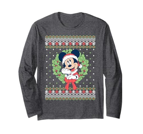 T-shirt de Noël Mickey couronne festive à manches longues en coton souple et coupe confort