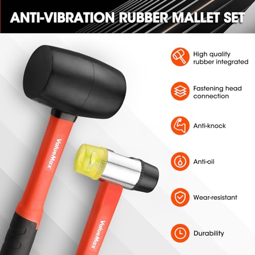 ValueMax Rubber Mallet, 16oz Rubber Mallet Hammer And 35mm Double-Faced Soft Hammer, Fiberglass Handle With TPR Grip, Solid Head, 2 Piece Black Set by ValueMax - Image 2