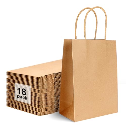 Braun Papiertüten Mit Henkel 18 Stück - Kraft Geschenktüten Klein 21x15x8 cm, 130 GSM für Geschenkverpackung, Einkaufen, Süßigkeiten - Hochzeit, Geburtstag, Weihnachten, Party