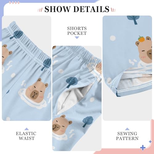 Cute Bathing Capybara Pajama Pants Lounge Sleep Pants Elastic Waist Long Pajama Bottoms with Pockets for 6-14 Years4
