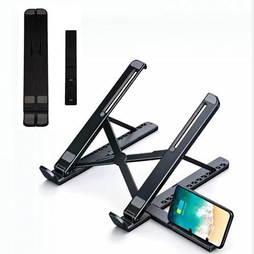 Portable2-in-1 Laptop Stand with Phone Holder Adjustable Folding Stand for Laptops 11-17 Lightweight & Travel-Friendly