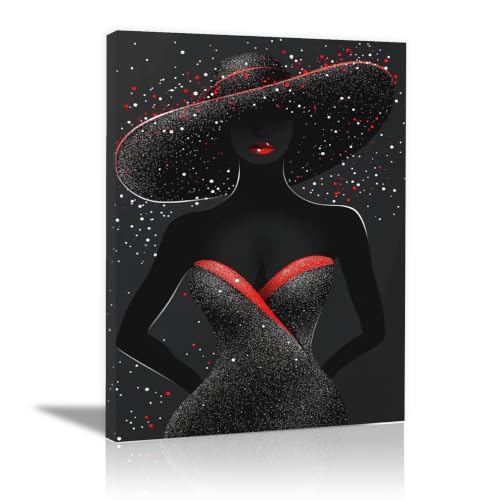Tableau sur toile femme peinture portrait glamour décoration murale chambre coucher moderne noir