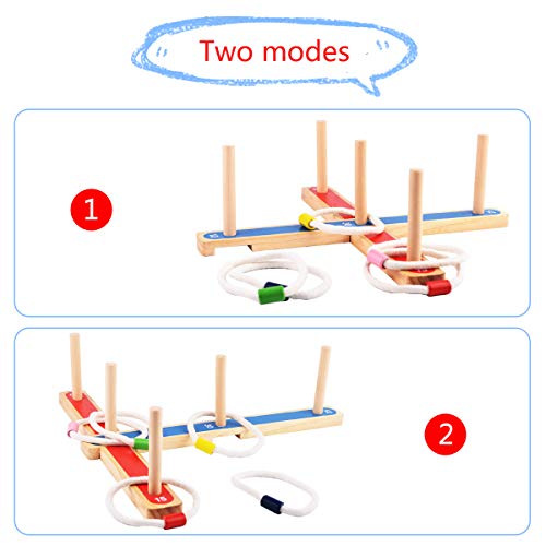 Ulifeme Jeux Exterieur pour Enfant et Adulte, 5 Pièces Lancer des Anneaux en Bois + 8 Pièces Anneaux de en Plastique, Deux Formes Jouant Ensemble Quoits de Jardin, Sac Emballé