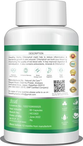 Healthy Herbs Super Chlorophyll Capsule - Pack 60 Capsules 500mg - POWER OF 4 SUPERFOODS - High Potency Formula | DETOXIFIER, Lungs & Liver Detox, Improve Skin, Weight Loss Management