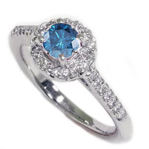 Pompeii 5/8ct Blue Diamond Pave Halo Ring 14K White Gold