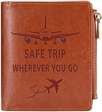 YDJFCCTD Safe Trip Wherever You Go Leather Zipper Purse Safe Travels Wallet Flight Attendants Gift Women's Small Bifold Leather wallet Rfid blocking (SAFE TRLP)