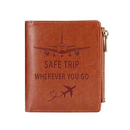 Ydjfcctd Safe Trip Wherever You Go Leather Zipper Purse Safe Travels Wallet Flight Attendants Gift Women's Small Bifold Leather Wallet Rfid Blocking (Safe Trlp) #TOP24