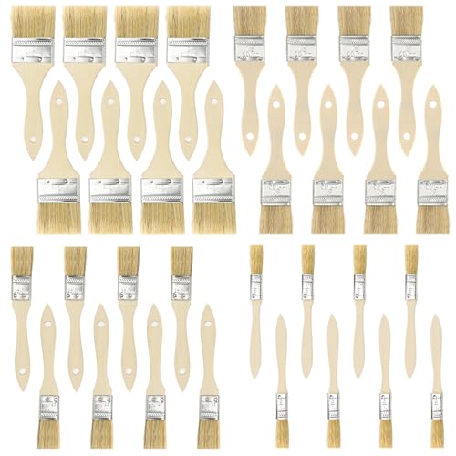 32 Stück Pinselset Malerbedarf Streichen, 2, 1.5, 1 und 0.5 Zoll Malerpinsel Set, Hölzerne Flachpinsel Set Professionelle Lackpinsel Für Lacke zum Malen von Wand, Decke, Möbel