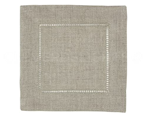 Cleverdelights 6" Natural Linen Hemstitch Cocktail Napkins - 12 Pack - 100% Linen #TOP1