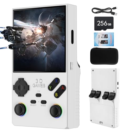 V40 Retro Handheld Video Game Console,40,000 Retro Games in 1 Game Console with Open Source Linux System,256GB TF Card,4 IPS Screen and 4000mAh Battery（White）