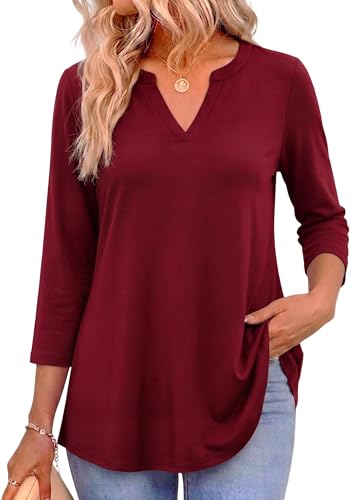 Image of Zeagoo Womens 3 /4 Length Sleeve Tops V Neck Tunic Dressy Casual Blouse