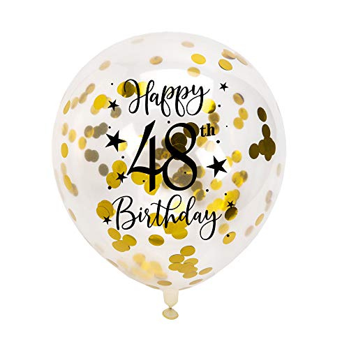 Ballons dorés 48ème anniversaire en latex de 30,5 cm avec confettis femme homme
